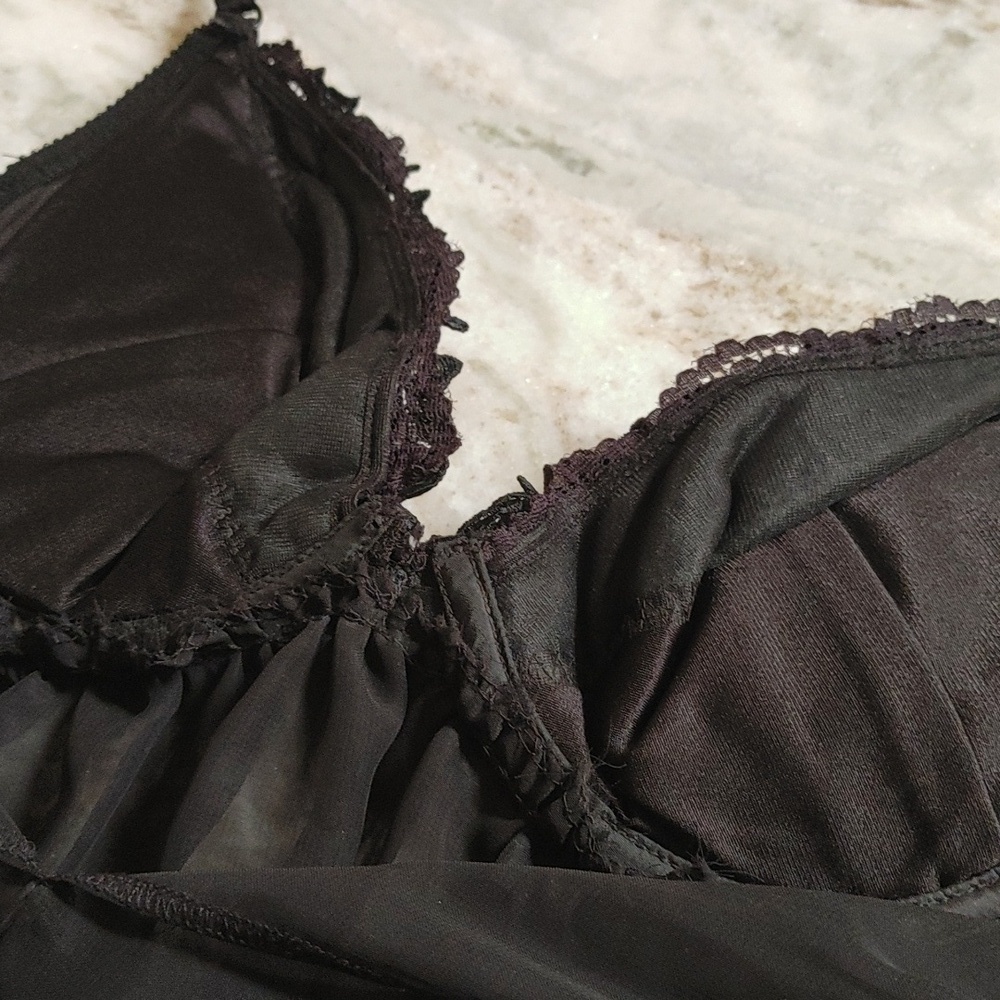 NWOT's Vintage Evening Dressing Gown w Black Sheer Push-Up Bra 36C - Picture 10 of 15